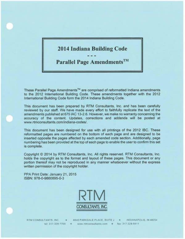 Indiana Building Code Parallel Page Amendments 2014 RTM Consultants, Inc.